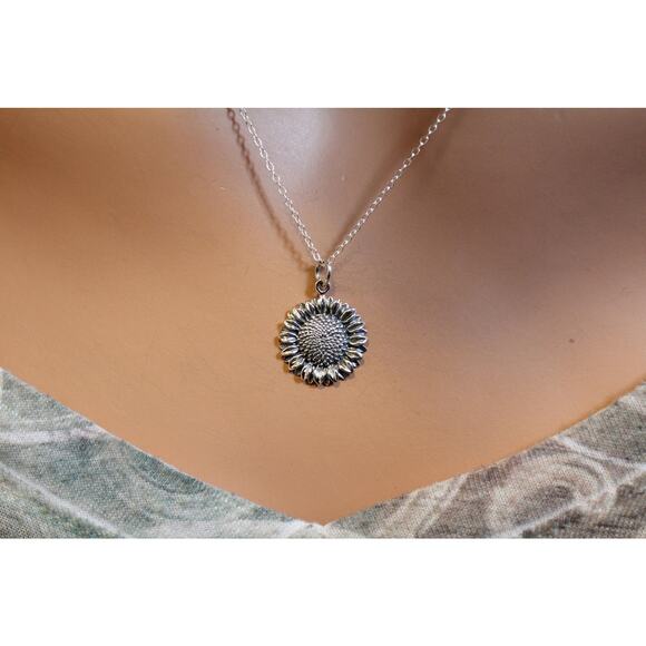 Sterling Silver Sun Flower Charm Necklace